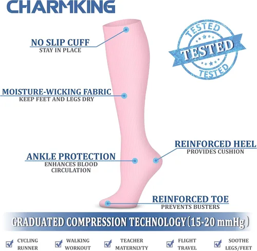Vista 4 de CHARMKING Calcetines de compresión para mujeres y hombres, 4 pares de 15-20 mmHg, mejor apoyo para atletismo, correr, ciclismo