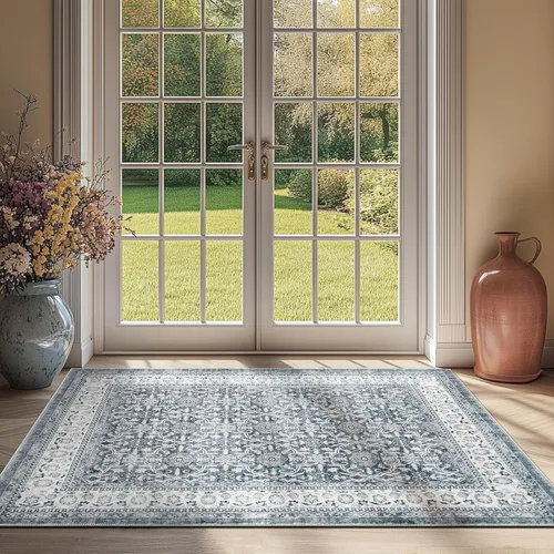 Vista 213 de jinchan Fiora - Alfombra lavable de área pequeña, alfombra de entrada floral de medio círculo de 2 x 3, tapete de media luna de pelo bajo, suave