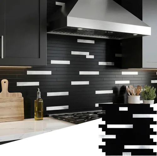 Vista 56 de Yipscazo Losetas en muro tipo azulejo, de metal y piedra, autoadhesivas, para cocina, baño, lavandería, cámper, chimenea