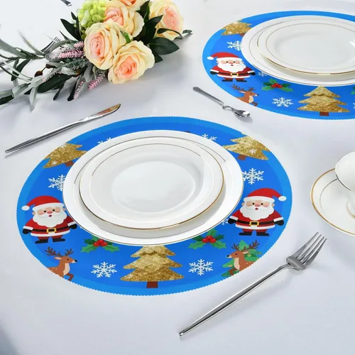 Vista 6 de Merry Christmas Dark Blue Round placemats for Dinner Table placemats Plates 15x15 in individuales para comedor