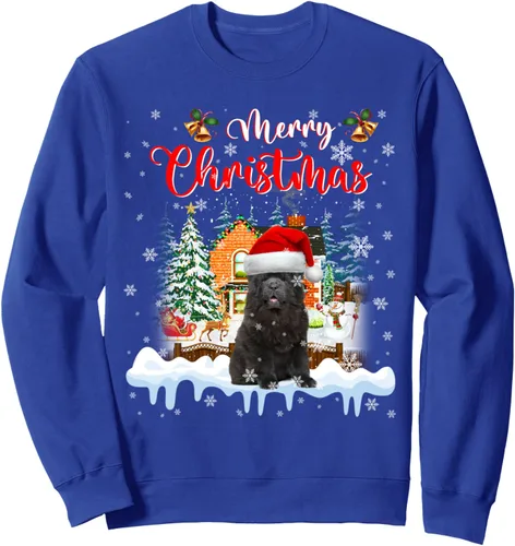 Vista 4 de Merry Christmas Chow Chow Dog Santa Hat Lights Xmas Sweatshirt Negro