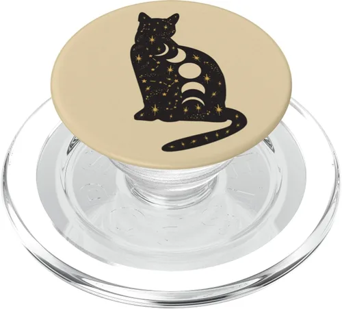 Vista 8 de PopSockets PopSockets intercambiables PopGrip con diseño de gato místico negro