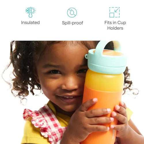 Vista 4 de Munchkin Stay Cool Botella de agua aislada con popote para niños pequeños, 12 onzas, azul