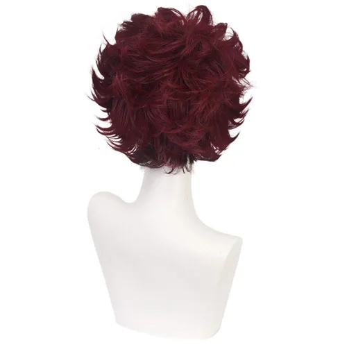 Vista 4 de Qiancoshair Kamado Tanjirou - Peluca de cosplay Demon Slayer Kimetsu No Yaiba sintética color rojo vino corto para hombre (Kamado Tanjirou)