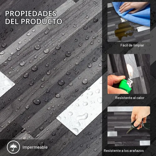 Vista 7 de Midcard Azulejos adhesivos para salpicaduras de 10 hojas, azulejos para cocina, baño, lavandería, cámper, chimenea. 20Trapezoidal Negro Gris Madera