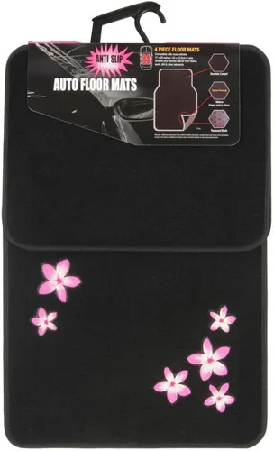 Vista 8 de BDK Alfombras con diseño floral de flores rosas para automóvil, camioneta, camión, SUV, juego completo de 4 piezas delanteras y traseras con Floral