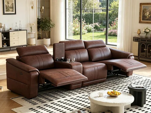 Vista 10 de Sofá reclinable eléctrico de dos plazas, sofá modular reclinable con reposacabezas ajustable y reclinable eléctrico, cuero transpirable con consola
