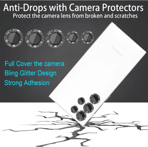 Vista 2 de Paquete de 5+5 protectores de lente de cámara compatibles con Samsung Galaxy S24 Ultra, cubierta de cámara S24 Ultra, accesorios de protector