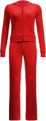 Vista 4 de Stessotudo Women 2 Piece Outfits Trendy Velvet Travel Matching Sets Zip Up Long Sleeve Hooded Tops Casual Fashion Pant Sets