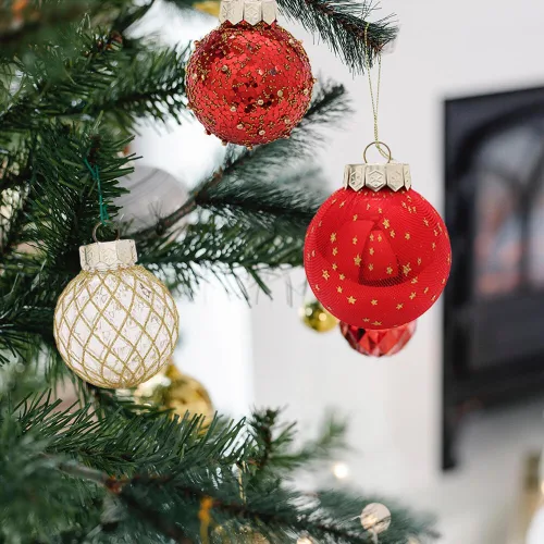 Vista 6 de 25 bolas de Navidad de 2.36 pulgadas, inastillables, color café, dorado, adornos colgantes para árbol de Navidad