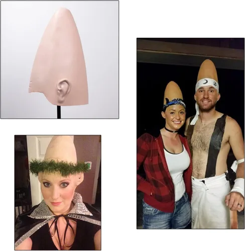 Vista 4 de Cabeza gruesa de piel calva alienígena sin pelo falso cráneo en forma de huevo peluca gorra de disfraces disfraz sombrero de cosplay para hombres