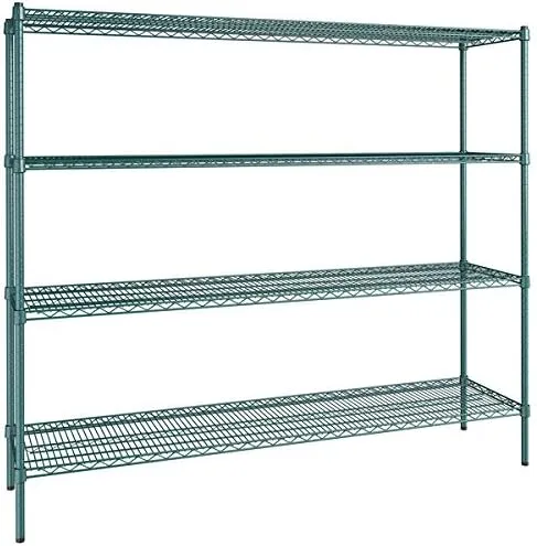 Vista 48 de Kit de 4 estantes de epoxi verde NSF de 21 x 72 pulgadas con postes de 86 pulgadas, estantería de almacenamiento resistente, kit de estantería