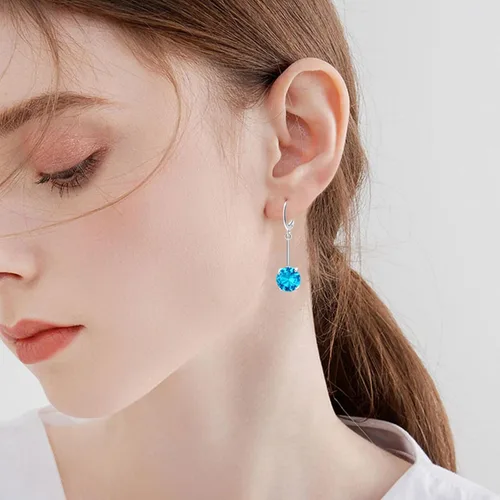 Vista 7 de VONSSY Pendientes colgantes de piedras preciosas Aretes colgantes de circonita cúbica de cristal chapado en platinooro, aretes rojosrosaazules