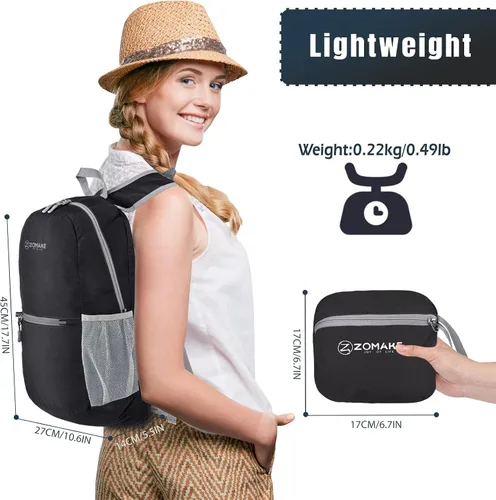 Vista 2 de ZOMAKE Mochila ligera y plegable, pequeña mochila de viaje