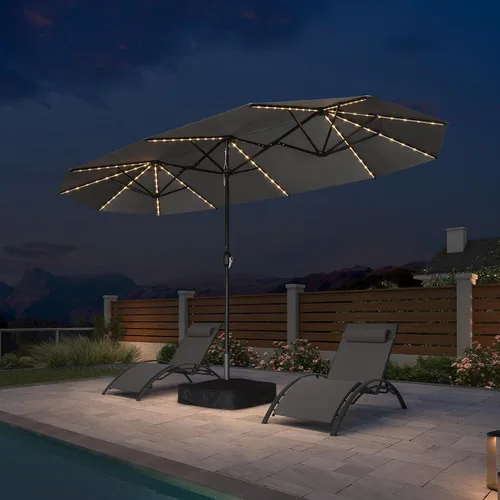 Vista 21 de PURPLE LEAF - Sombrilla de mercado de patio de 13 pies con base rectangular doble cara, sombrilla de mesa para exteriores con manivela, 12 varillas