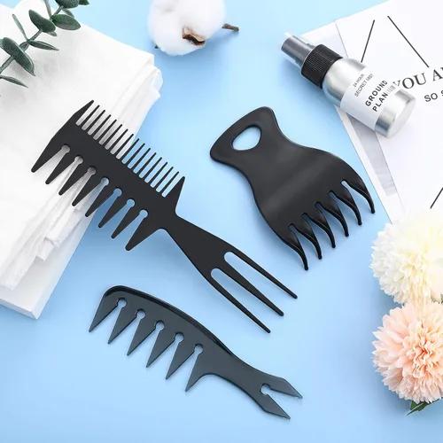 Vista 5 de Patelai - Juego de 3 peines de dientes anchos con púa para cabello rizado
