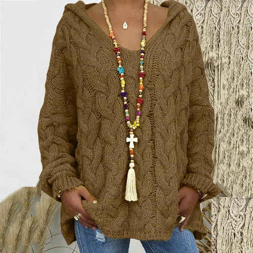 Vista 2 de Women Fashion Loose Large Size Solid Color Hood Long Sleeves Sweater Tops Women Pullover Sweaters for Fall and Winter