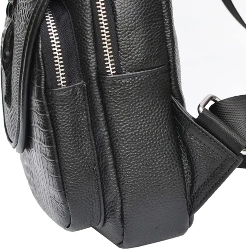 Vista 6 de Hebetag Mochila cruzada de cuero para hombres y mujeres, para viajes, al aire libre, senderismo, camping, bolsa de hombro, bolsa de trabajo