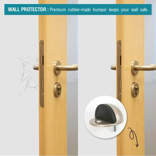 Vista 7 de Tope de puerta de piso de níquel satinado con almohadilla de goma, tapón de puerta en forma de semicírculo, acero inoxidable para proteger la pared