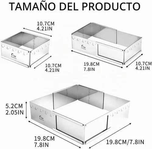Vista 4 de Anillo extensible de acero inoxidable para tartas, molde cuadrado desmontable para tartas, anillo de mousse, molde antiadherente para pastel
