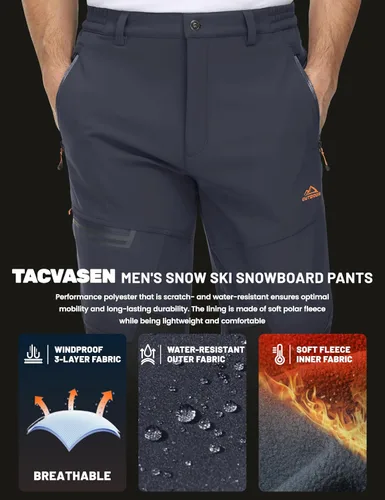 Vista 4 de TACVASEN Pantalones de esquí de nieve para hombre, pantalones de snowboard resistentes al agua, pantalones de senderismo con forro polar