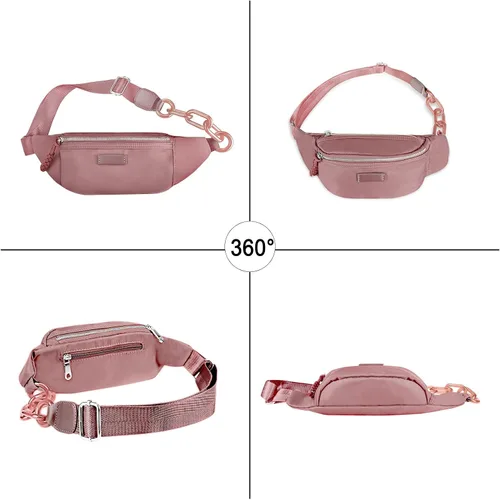 Vista 4 de Bolso pequeño de la honda para las mujeres del riñonera de nylon con la correa ajustable, Rosado