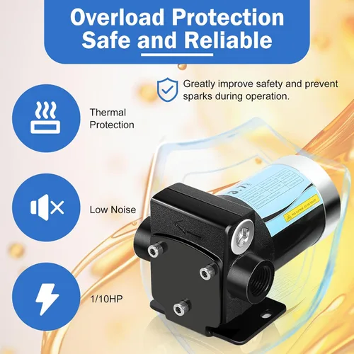 Vista 5 de 12V CC Bomba de transferencia de combustible/gasolina con cables de conexión, bomba reversible mejorada, protección térmica, control de interruptor