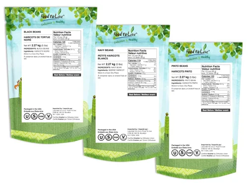 Vista 3 de Food to Live Paquete de frijoles secos de alta calidad, paquete de 3 – frijoles negros (5 libras), frijoles pintos (5 libras), frijoles marinos