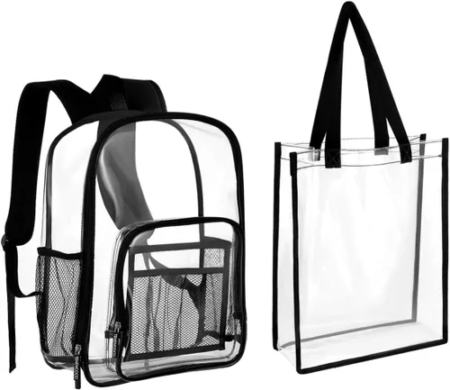Vista 9 de TENDYCOCO Mochilas transparentes resistentes con correa reforzada, bolsa transparente aprobada para estadios, mochila transparente para estadios