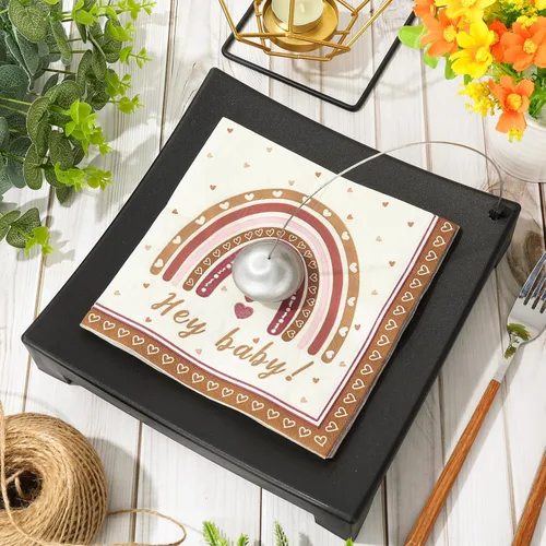 Vista 3 de AnyDesign Paquete de 80 servilletas de papel boho arcoíris Hey Baby Party Luncheon Servilletas retro desechables decorativas para baby shower