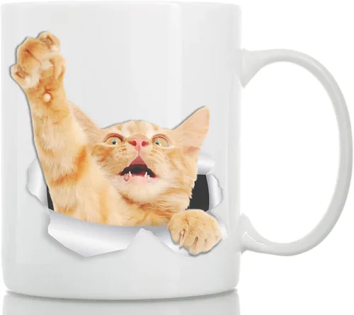 Vista 7 de Winston & Bear Taza de café con gato de jengibre escalador, divertida taza de café de cerámica atigrado naranja para los amantes de los gatos