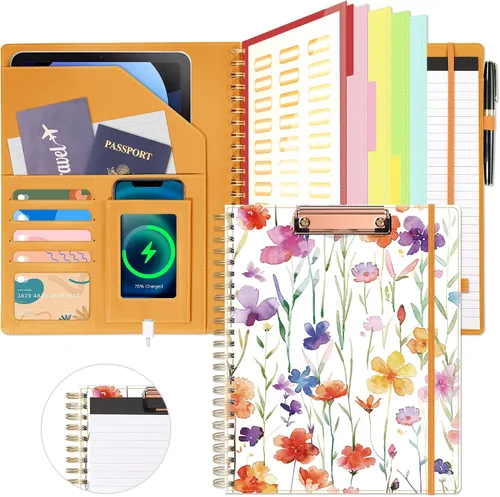 Vista 11 de Ospelelf Portapapeles con almacenamiento para hombres y mujeres, organizador de portafolio de cuero con 5 carpetas con 10 bolsillos, portapapeles