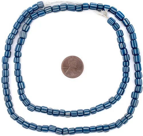 Vista 2 de The Bead Chest Cuentas de grosella espinosa de Java - Hilo completo de cuentas de vidrio a rayas (azul, 0.157 in)
