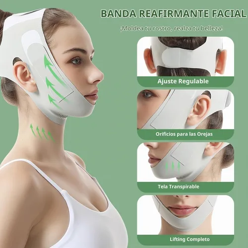 Vista 4 de Cinturón de elevación facial reutilizable, máscara de elevación de línea en V con correa para la barbilla para dormir, ejercitador de mandíbula
