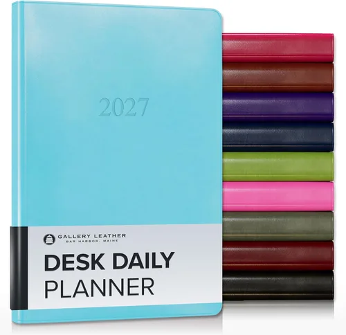 Vista 13 de Gallery Leather Agenda diaria 2027 Acadia páginas doradas y negras Agenda y cuaderno diario elegantemente encuadernado con elegantes bordes