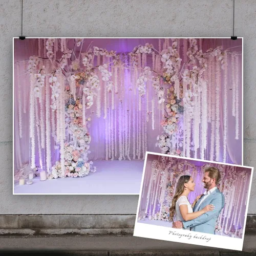 Vista 3 de Yeele Fondo fotográfico de ceremonia de boda de 6 x 4 pies, fondo de fotografía con flores blancas moradas, aniversario, despedida de soltera, boda