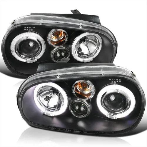 Vista 10 de SPEC-D TUNING Faros delanteros con halo doble negro ahumado Compatible con 1999-2006 Volkswagen Golf, Golf GTI VW MK4 Ensamble de faros delanteros