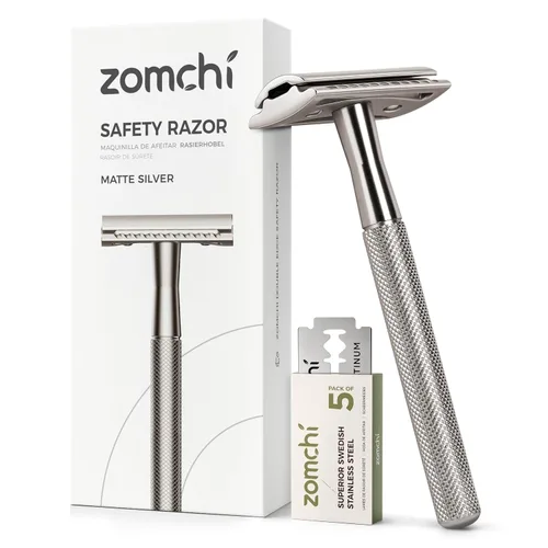 Vista 11 de ZOMCHI Maquinilla de afeitar de seguridad de doble filo para hombres y mujeres, maquinilla de afeitar de metal con 5 cuchillas de afeitar de Navaja