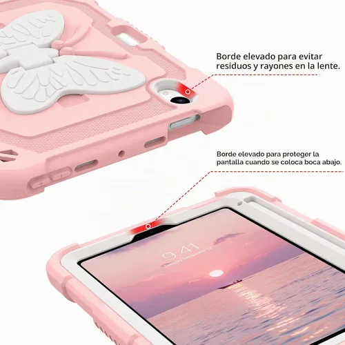 Vista 7 de DUEDUE Funda para iPad mini 7 (A17 Pro) 2024, iPad mini 6 2021, alas de mariposa con soporte para lápiz, funda protectora a prueba de golpes