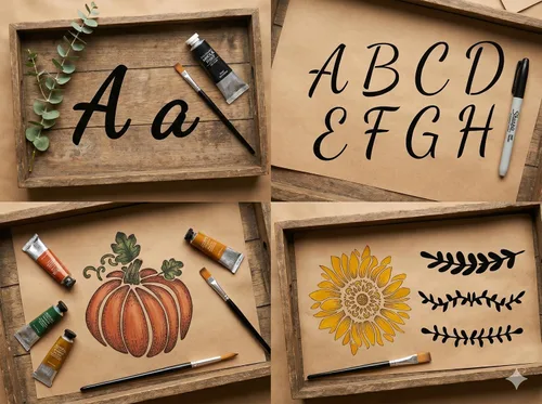Vista 5 de DLY Lifestyle Plantillas de letras grandes para pintar sobre madera, 50 plantillas de alfabeto y números para manualidades reutilizables, letras
