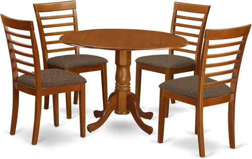 Vista 14 de East West Furniture DLML3-MAH-C - Juego de comedor de 3 piezas que contiene una mesa de comedor redonda con gotas y 2 sillas tapizadas de tela