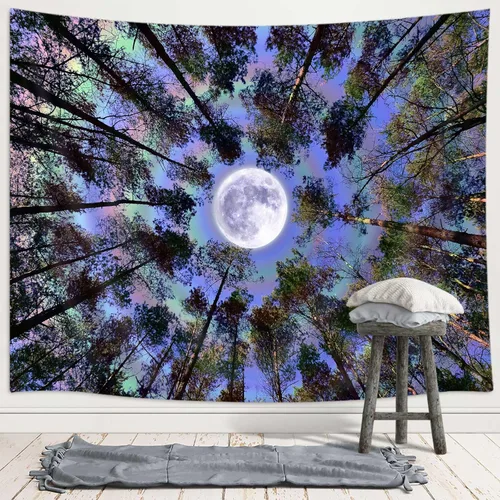 Vista 5 de Ptrxobj Tapiz estético de gato negro, divertido diseño de gato estrellado noche estrellada, tapiz para colgar en la pared para dormitorio, sol