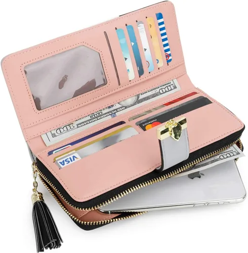 Vista 4 de Billeteras para mujer con múltiples ranuras para tarjetas y espacioso compartimento, Casual, L, Negro