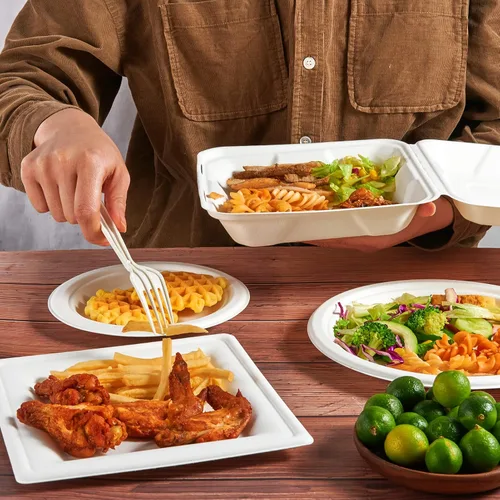 Vista 4 de ECOLipak Paquete de 50 recipientes de comida para llevar, 100% compostables, desechables, 8 x 8 pulgadas, cajas resistentes para llevar
