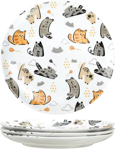 Vista 2 de Lindos platos de cerámica con diseño de animales pequeños, juego de 4 gatos pequeños, 8 pulgadas