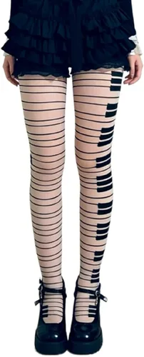 Vista 7 de Y2K Scene Womens Whimsy Twee Piano Tights Funky Patterned Stockings Emo Goth Whimsy Clothes Y2k Aesthetic