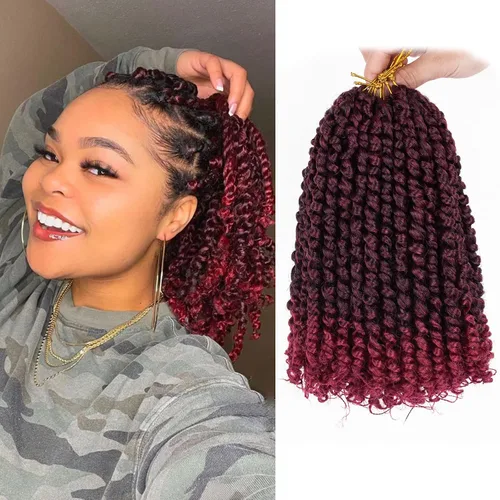 Vista 36 de Leeven Cabello rubio degradado de 14 pulgadas, pretrenzado y trenzado de pasión, 8 paquetes de extensiones de cabello sintético bohemio para mujeres