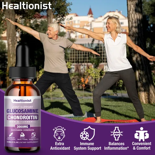 Vista 5 de 1 paquete de gotas líquidas de glucosamina condroitina MSM, suplemento de apoyo articular extra fuerte para adultos, hombres y mujeres, quercetina