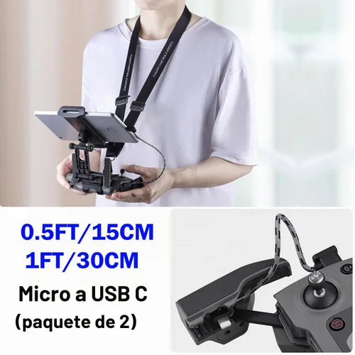 Vista 5 de Cable de control remoto micro a USB C de 1 pie+0.5 pies (paquete de 2) para iPhone 17/16/16e/15 Pro Max, DJI Mavic Mini SE, Mavic 2 Pro/Zoom/Air