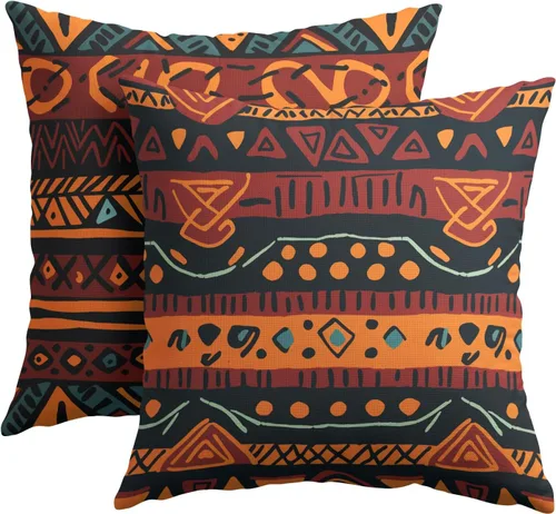 Vista 2 de Fundas de almohada tribales marrones - Juego de 2 fundas de almohada étnicas 40x40 cm azteca geométrica para decoración de sofá, cama, hogar